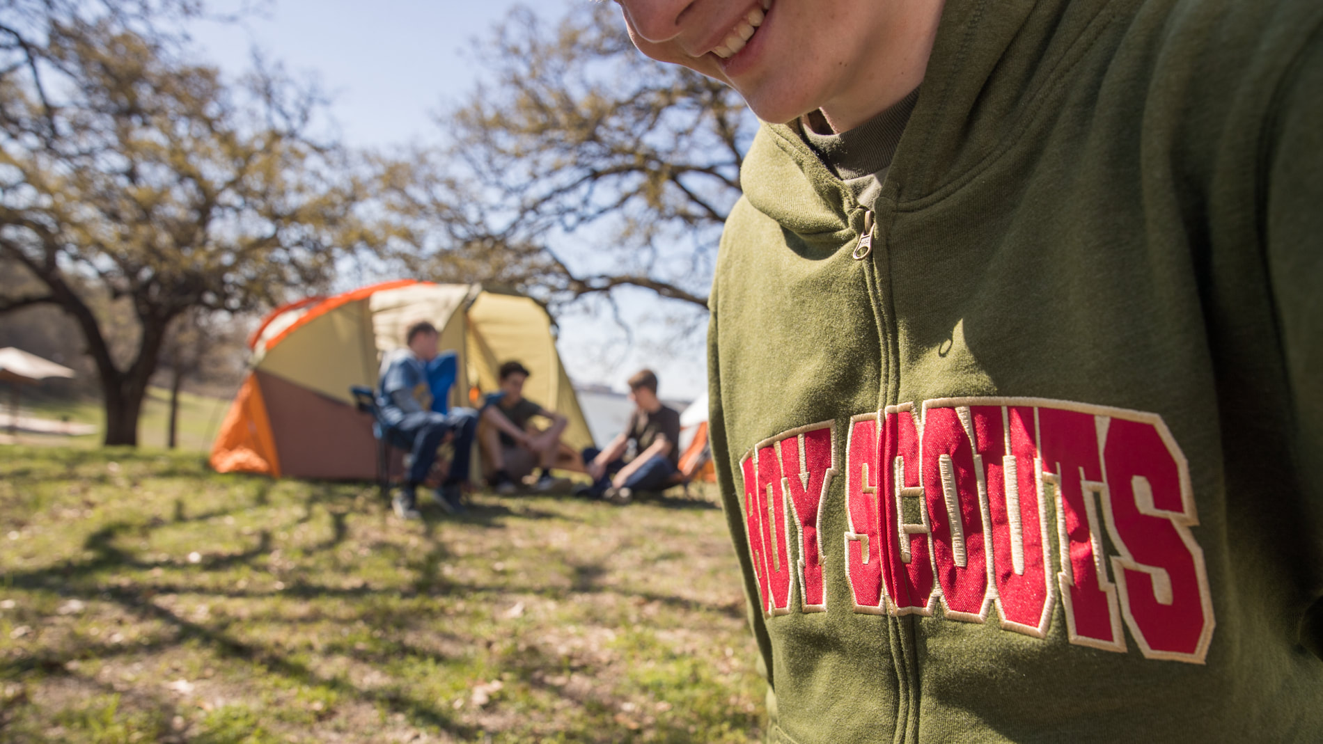 Scouts practicing outdoor survival skills